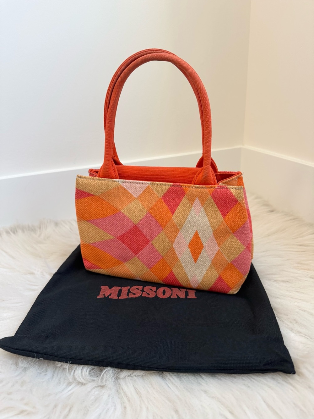 Missoni Orange Pink Geometric Canvas Mini Bag